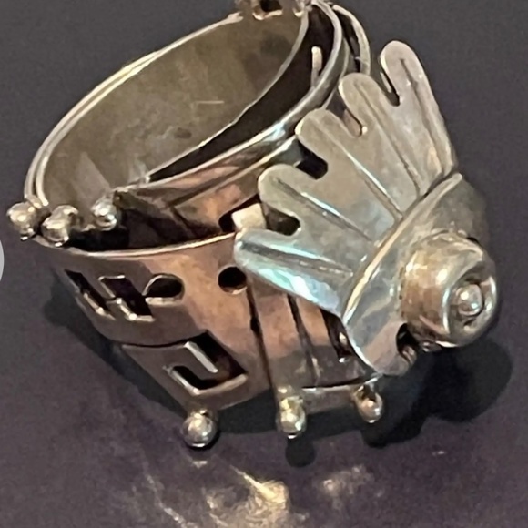Rare Vintage Mexico Knight Helmet Poison Sterling Silver Statement Adjustable R - Picture 2 of 13